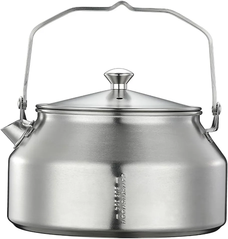 Campingmoon Stainless Steel Camping Tea Kettle Portable Camp Coffee Tea Pot Lightweight Water Boiler for Backpacking Picnic Fishing 1L