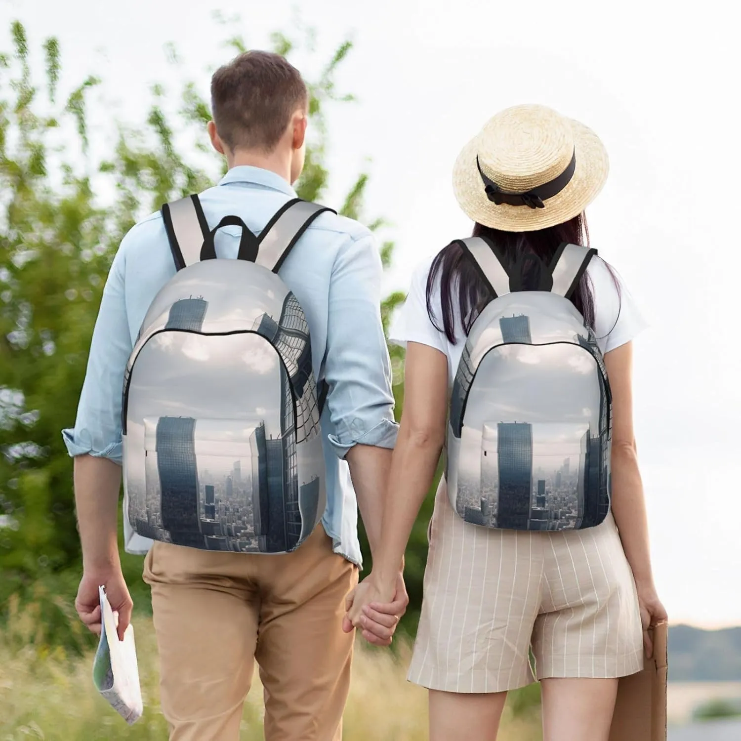 Canvas Backpack for Men Women Lightweight Laptop Backpack Skyscraper Buildings Laptop Bag Daypack for Travel