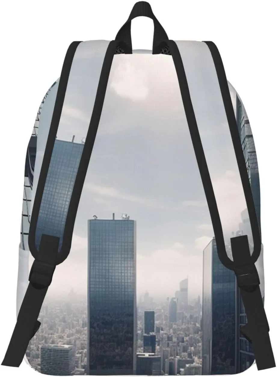 Canvas Backpack for Men Women Lightweight Laptop Backpack Skyscraper Buildings Laptop Bag Daypack for Travel