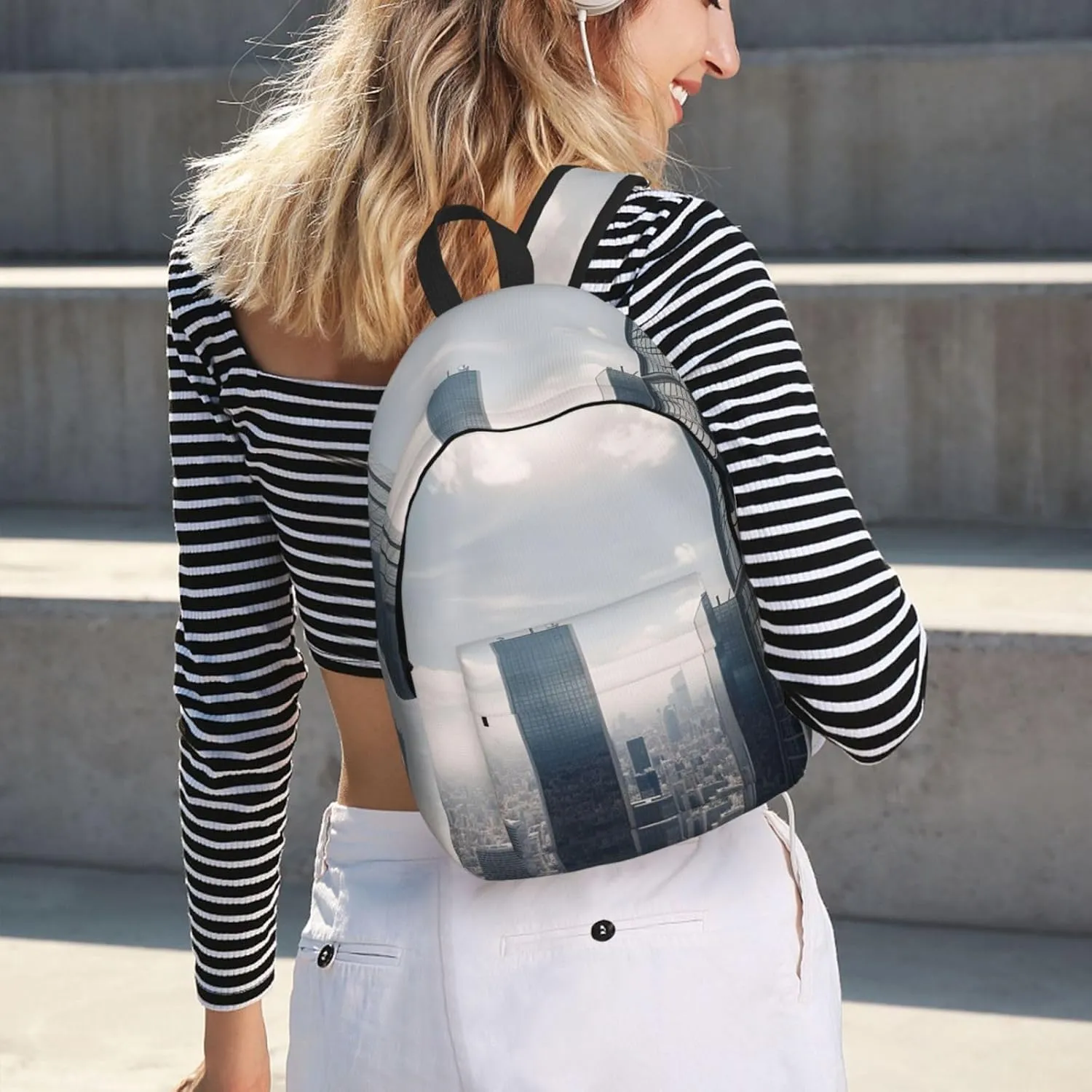 Canvas Backpack for Men Women Lightweight Laptop Backpack Skyscraper Buildings Laptop Bag Daypack for Travel