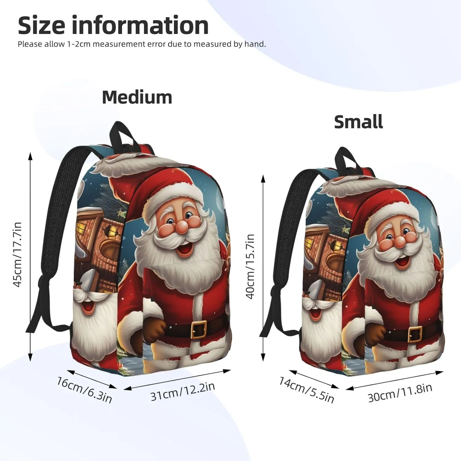 Canvas Backpack Santa christmas zoom Travel Laptop Backpack Casual Daypack Carry On Rucksack for Men Women Small