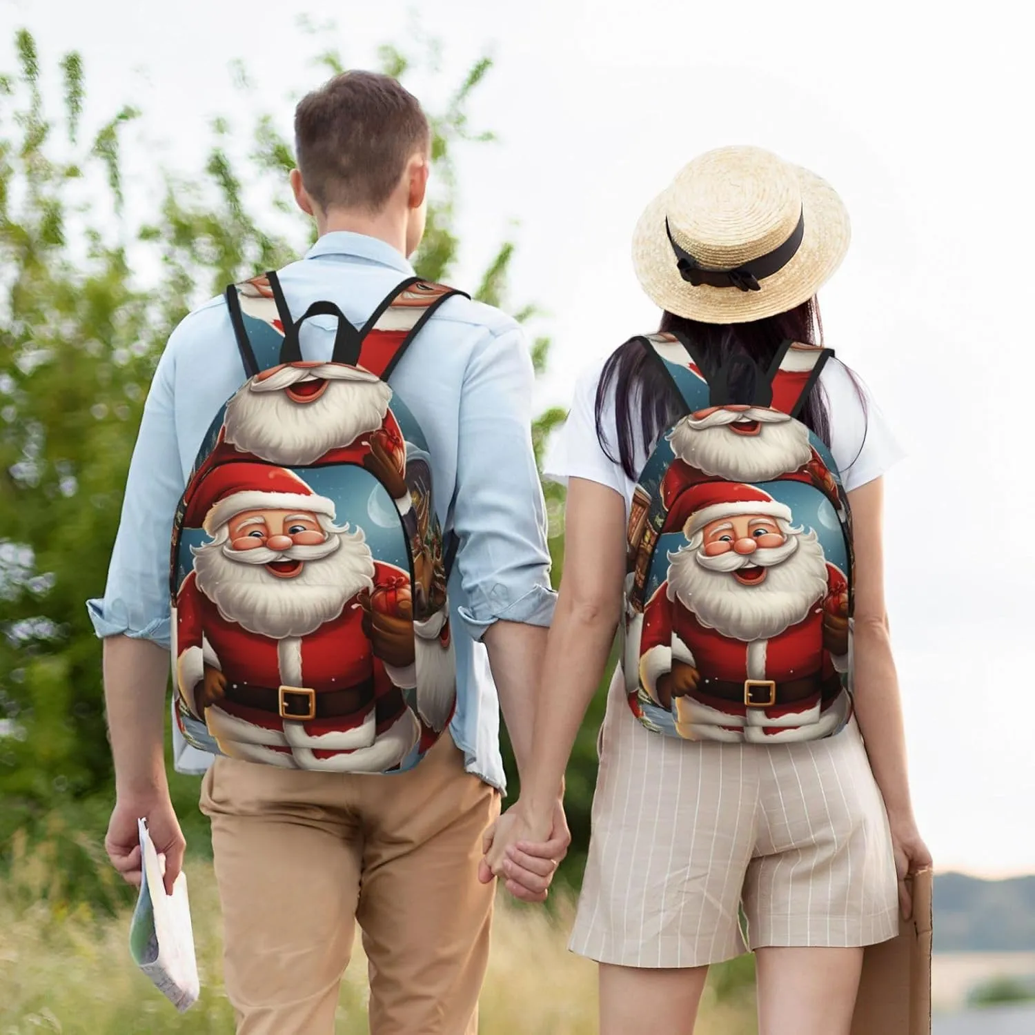 Canvas Backpack Santa christmas zoom Travel Laptop Backpack Casual Daypack Carry On Rucksack for Men Women Small