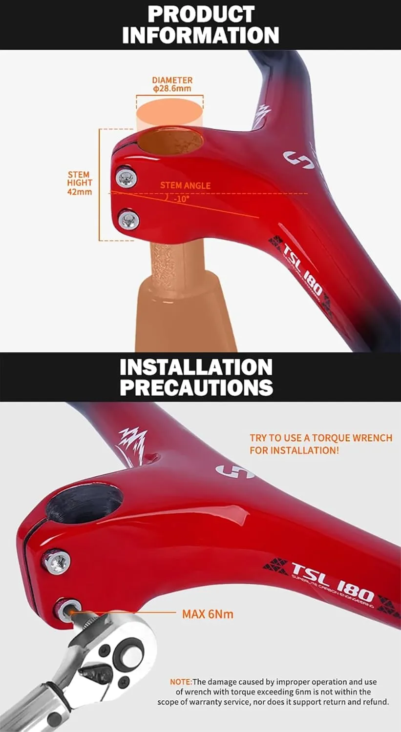 Carbon Mountain Bike Handlebars and Stem -10Degree Integrated MTB Handlebar Width 600-780mm Bicycle Handlebar Bicycle Handlebar and 70-110mm Stem for Mountain Bike (Red,740x100mm)