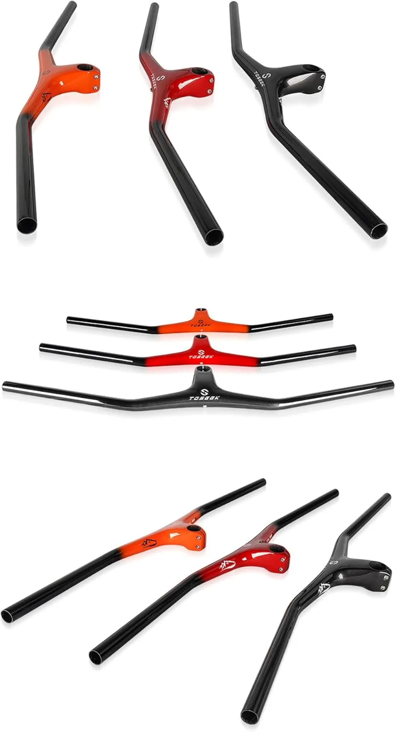 Carbon Mountain Bike Handlebars and Stem -10Degree Integrated MTB Handlebar Width 600-780mm Bicycle Handlebar Bicycle Handlebar and 70-110mm Stem for Mountain Bike (Red,740x100mm)