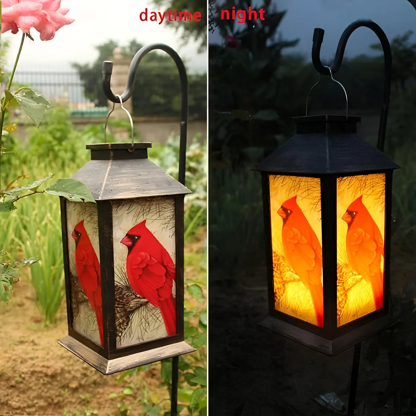 Cardinal Bird Lantern - Outdoor Hanging Light, Rustic Wildlife Decor