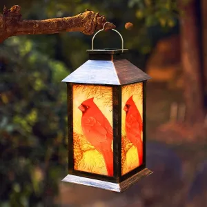 Cardinal Bird Lantern - Outdoor Hanging Light, Rustic Wildlife Decor
