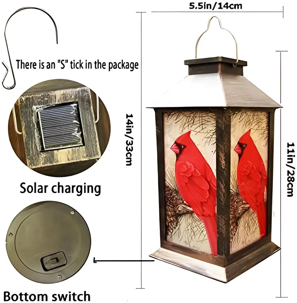 Cardinal Bird Lantern - Outdoor Hanging Light, Rustic Wildlife Decor