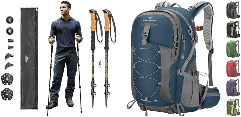 Cascade Mountain Tech Trekking Poles & Maelstrom 40L Waterproof Hiking Backpack with Rain Cover