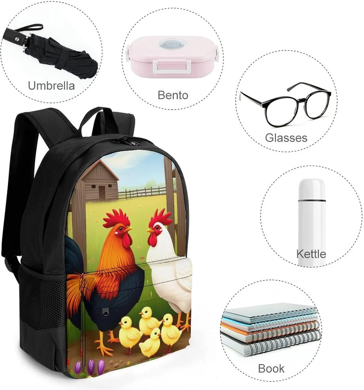 Casual Daypack Multipurpose Anti-Theft Large Capacity Carry On Bag - Chicken Rooster Garden Flowers Art Casual Daypack Climbing Shoulder Bag With Padded Straps