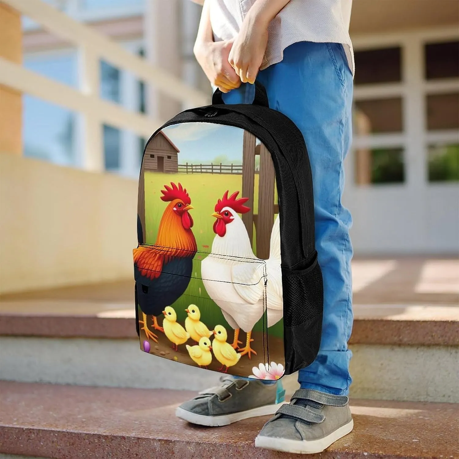 Casual Daypack Multipurpose Anti-Theft Large Capacity Carry On Bag - Chicken Rooster Garden Flowers Art Casual Daypack Climbing Shoulder Bag With Padded Straps