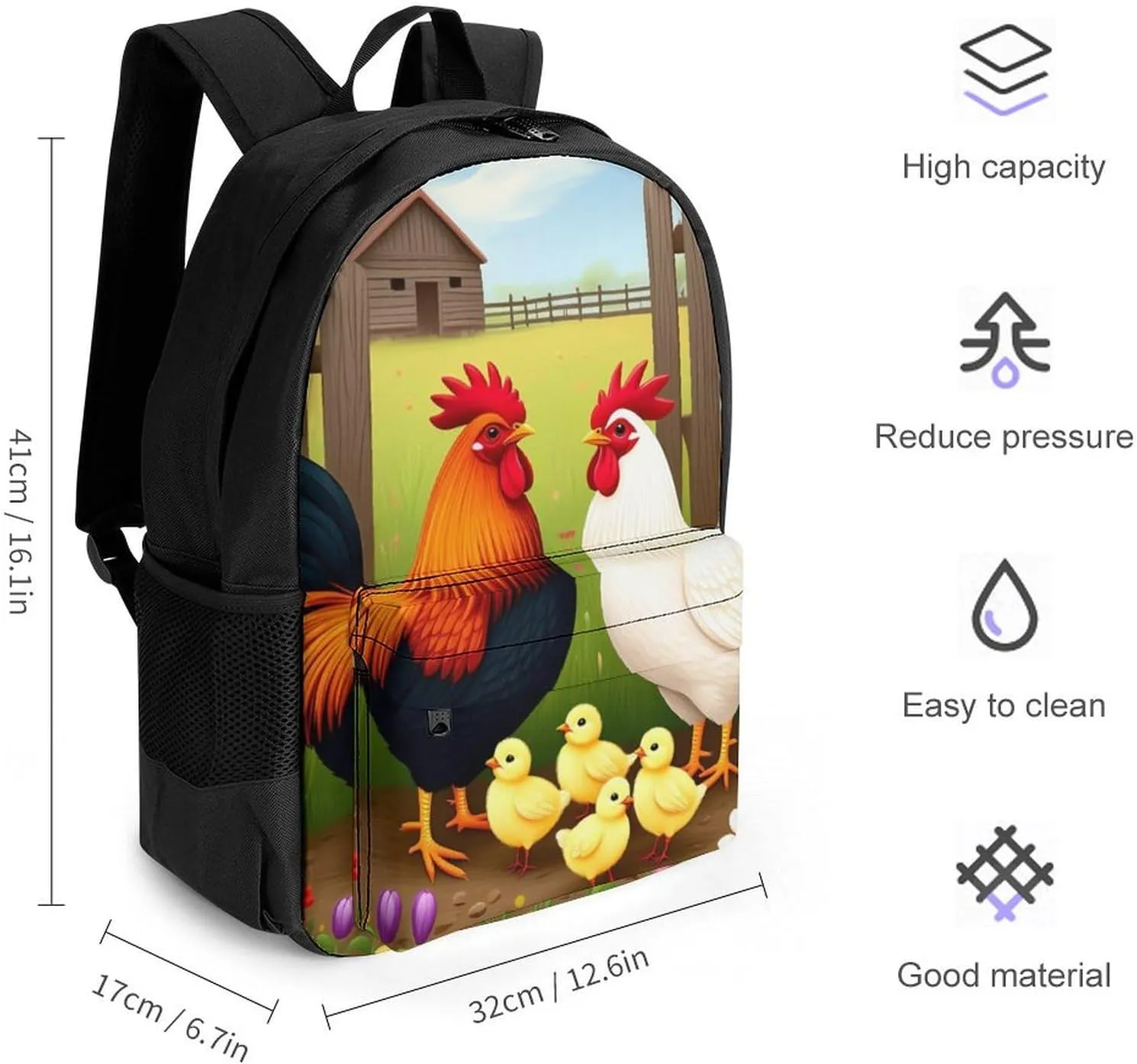 Casual Daypack Multipurpose Anti-Theft Large Capacity Carry On Bag - Chicken Rooster Garden Flowers Art Casual Daypack Climbing Shoulder Bag With Padded Straps