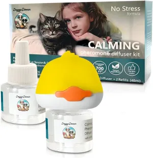 Cat Calming Diffuser for Stress Relief - Natural Cat Deterrent Spray to Reduce Stress, Spraying & Aggressive Behavior - Easy-to-Use Cat Diffuser Calming Solution for a Peaceful Home. 60 Day Supply