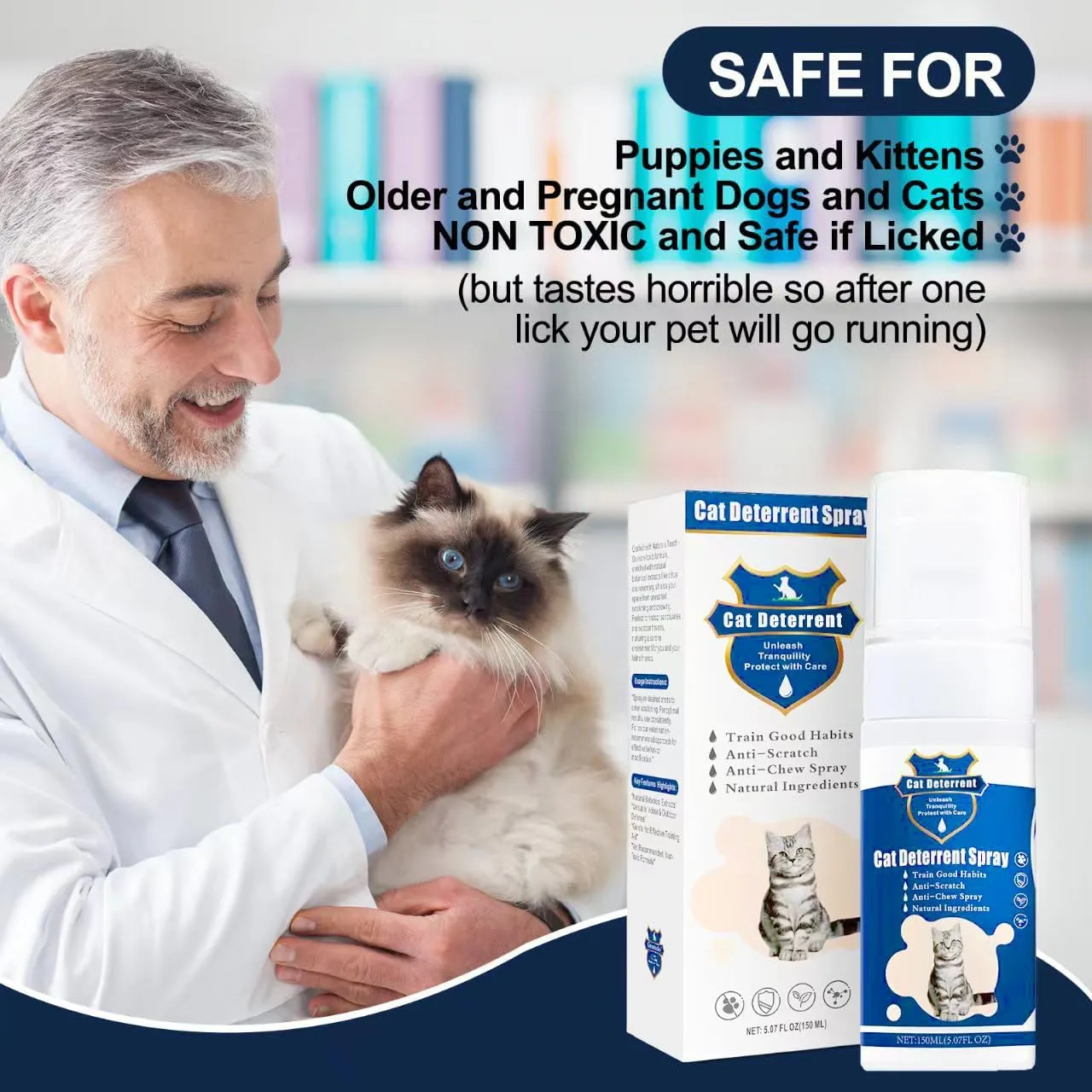 Cat Deterrent Spray - Safe Indoor & Outdoor Deterrent for Furniture Protection, Effective Training Aid with Natural Ingredients - Non-Toxic Anti-Scratch Formula for Cats and Kittens Light Blue