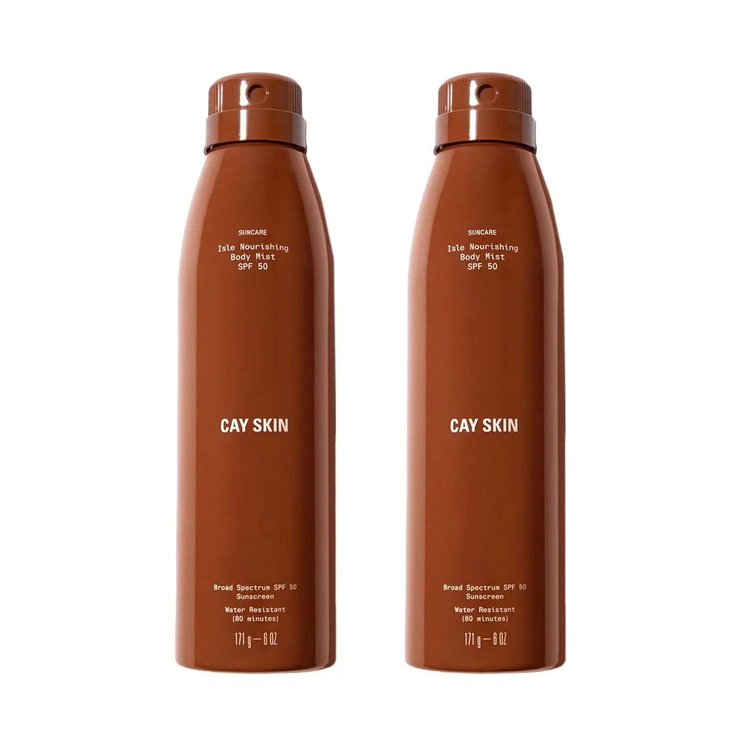 Cay Skin Isle Nourishing Body Mist SPF 50 – Broad Spectrum Sunscreen Spray with Ultra Fine Mist – Vegan, Reef Safe, Hydrating Lotion with Natural Finish for All Skin Types – 2-Pack, 6 oz