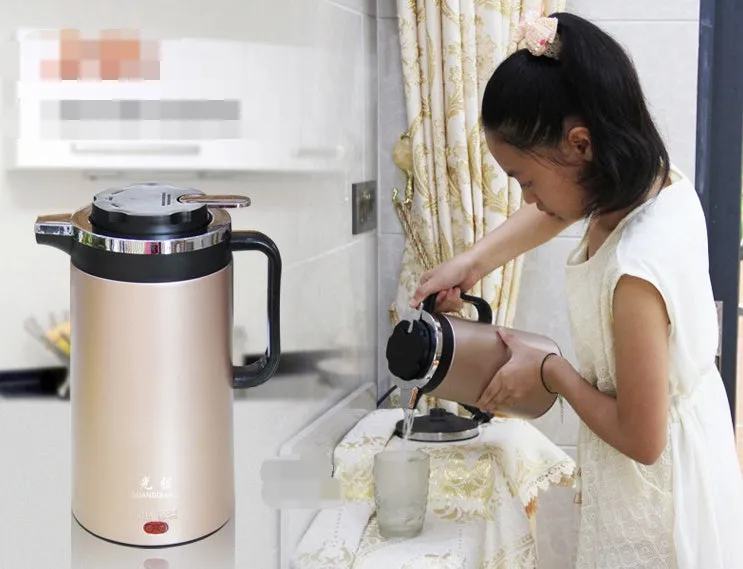 Chaleira elétrica do aço inoxidável duplo isolamento chaleira mini 1.8L