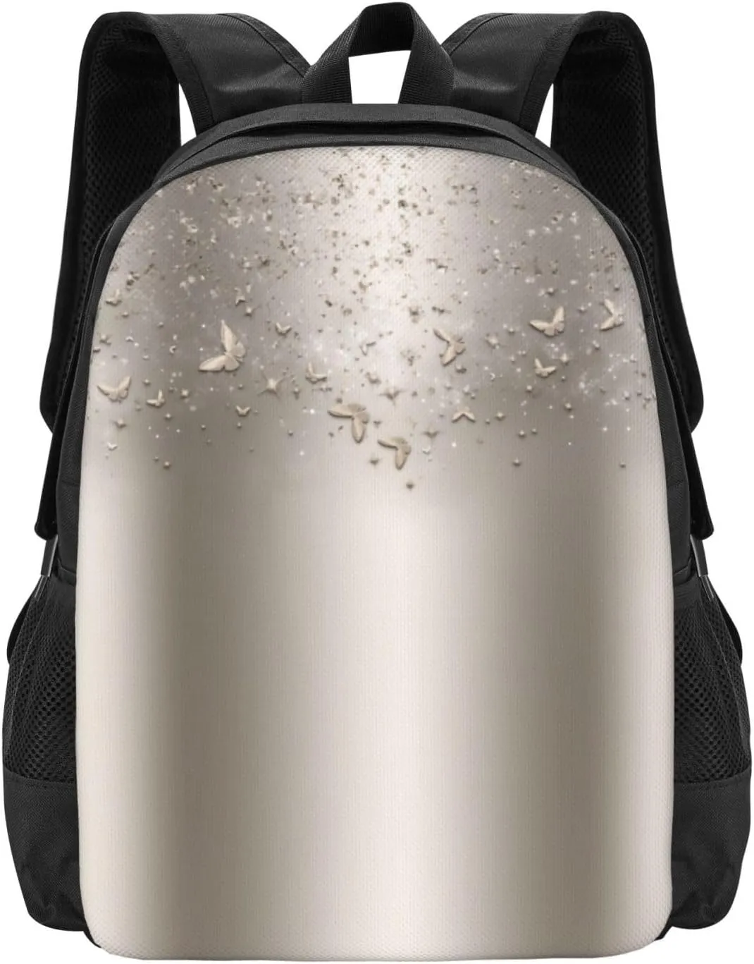 Champagne Shimmer Sparkle Flutter Butterfly Minimalist Large Backpack – 15”Laptop Backpack, Lightweight Travel & Work Bag With Ergonomic Straps