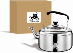 Chandler 6.5 Liter Tea Pots, Vintage Tea Kettle - 0.4mm Stainless Steel Pot - Hard to Dent | Ergonomic Handle with a Cool Grip | Portable Tea Kettle For Camping (Silver Color)