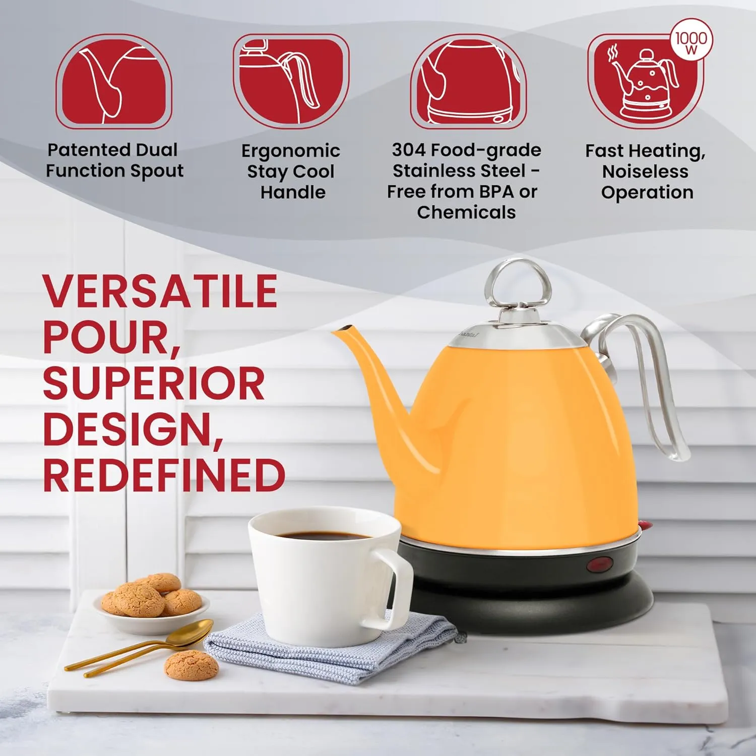 Chantal Mia Electric Kettle, 32 oz (Marigold)