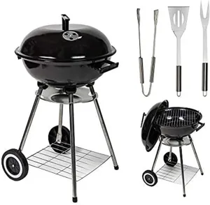 Charcoal Barbecue Kettle Portable Grill BBQ with Thermometer Temperature Gauge, Lid & 3 Cooking Utensils - 17" Cooking Area