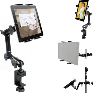 ChargerCity Heavy Duty 4-Way Adjust Aluminum Alloy Pole/Bar Music Mic Microphone Stand Clamp Mount for iPad Pro Air Mini Galaxy Surface Pro 7-12" Tablets (Good for Uber Eat Doordash Postmate salso)