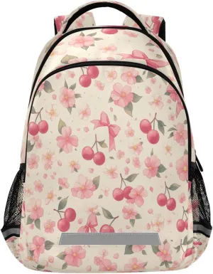 Cherry with Bow Design Waterproof Backpack - Casual Outdoor Sports Daypack with Ergonomic Shoulder Straps#531