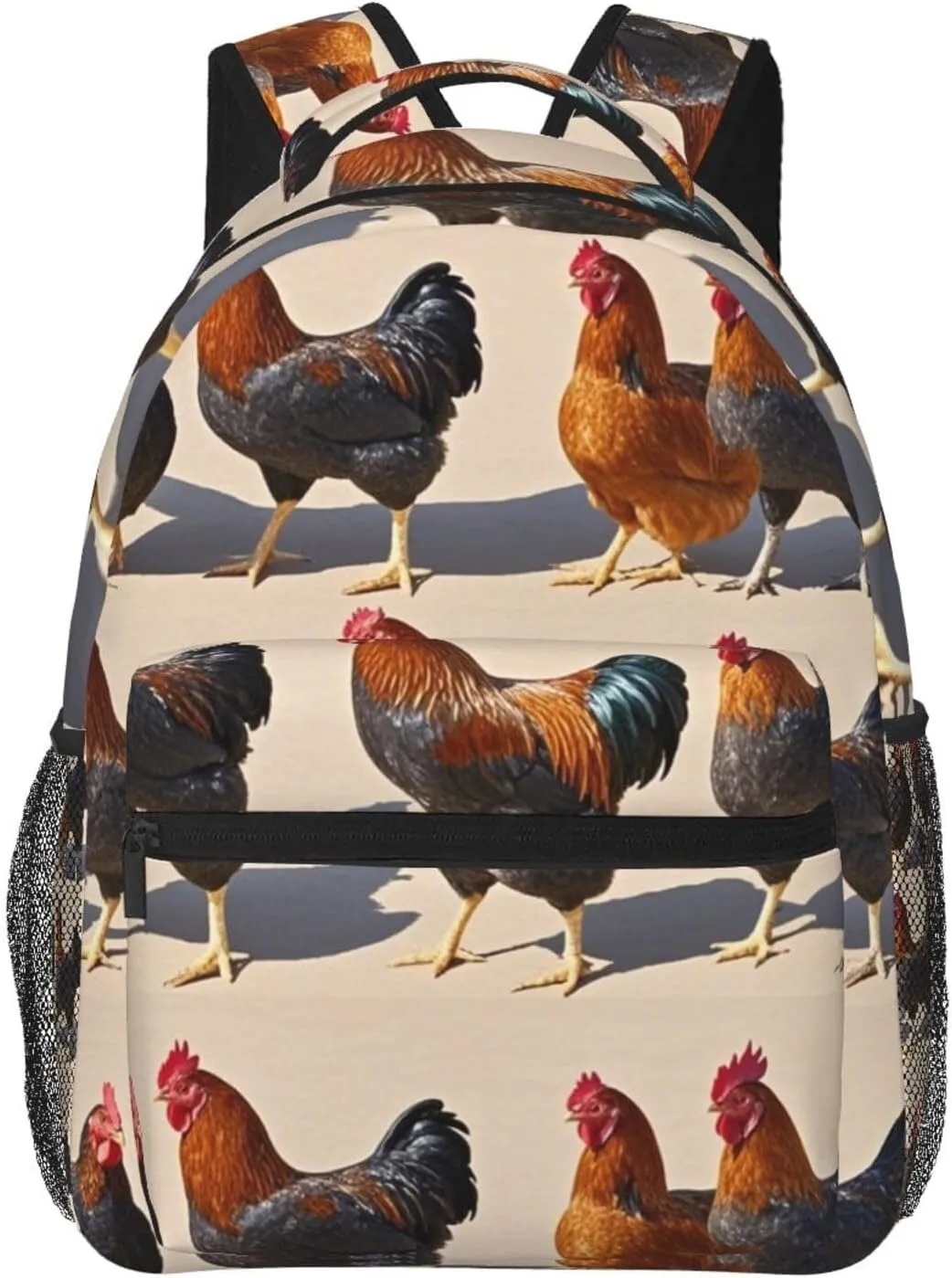 Chicken Rooster Art Rucksacks Lightweight Multipurpose Anti-Theft Shoulder Bag Big Capacity Traveling & Camping Backpack With Side Pockets
