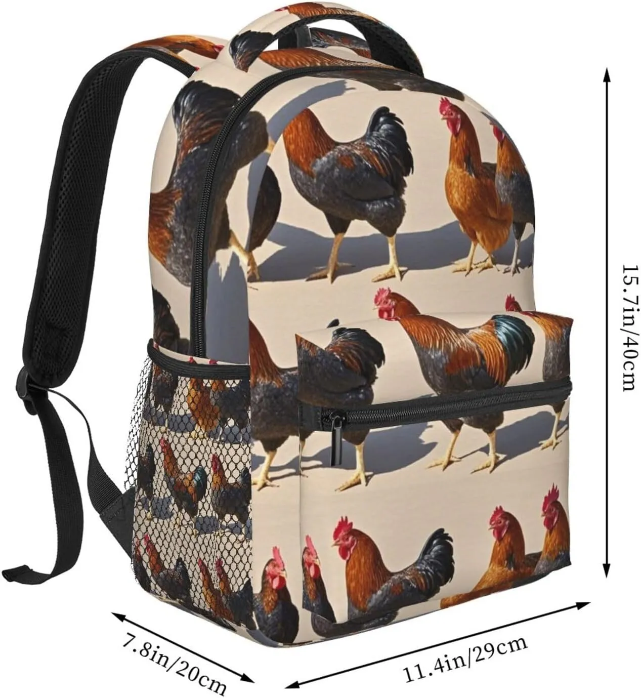 Chicken Rooster Art Rucksacks Lightweight Multipurpose Anti-Theft Shoulder Bag Big Capacity Traveling & Camping Backpack With Side Pockets