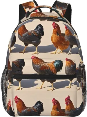 Chicken Rooster Art Rucksacks Lightweight Multipurpose Anti-Theft Shoulder Bag Big Capacity Traveling & Camping Backpack With Side Pockets