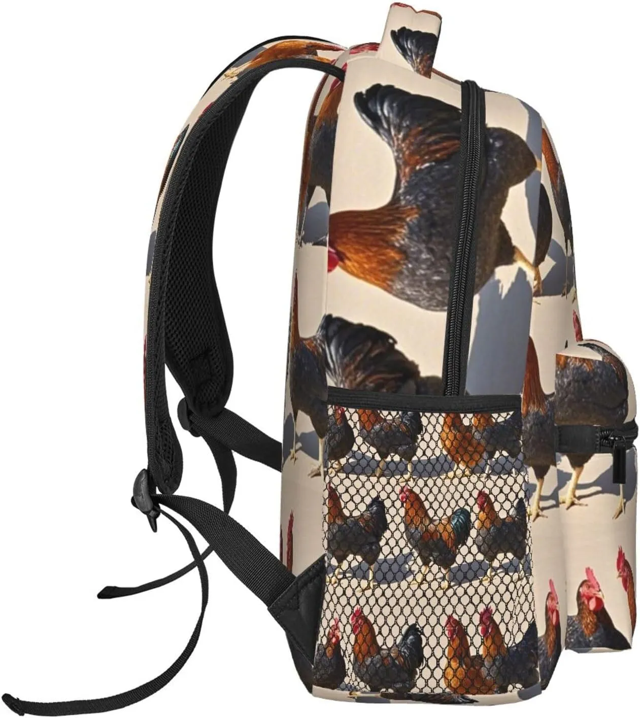 Chicken Rooster Art Rucksacks Lightweight Multipurpose Anti-Theft Shoulder Bag Big Capacity Traveling & Camping Backpack With Side Pockets