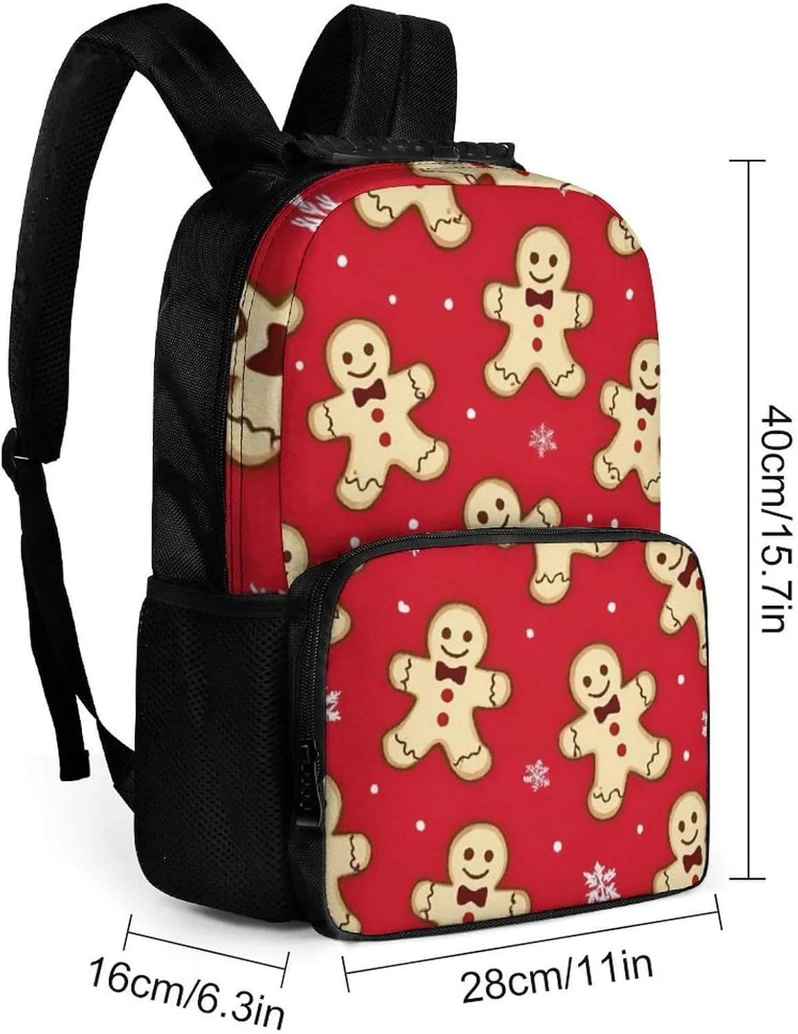 Christmas Red Polka Dots Snowflakes Gingerbread Cookies Daypack Polyester Anti-Theft Multipurpose Bookbag Big Capacity Gym Outdoor Hiking Backpack With Adjustable Shoulder Straps