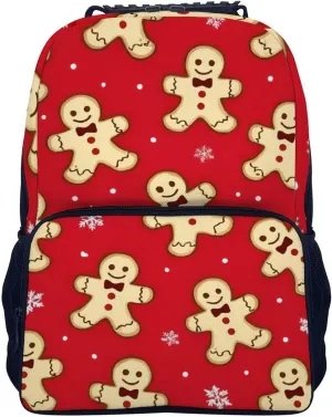 Christmas Red Polka Dots Snowflakes Gingerbread Cookies Daypack Polyester Anti-Theft Multipurpose Bookbag Big Capacity Gym Outdoor Hiking Backpack With Adjustable Shoulder Straps