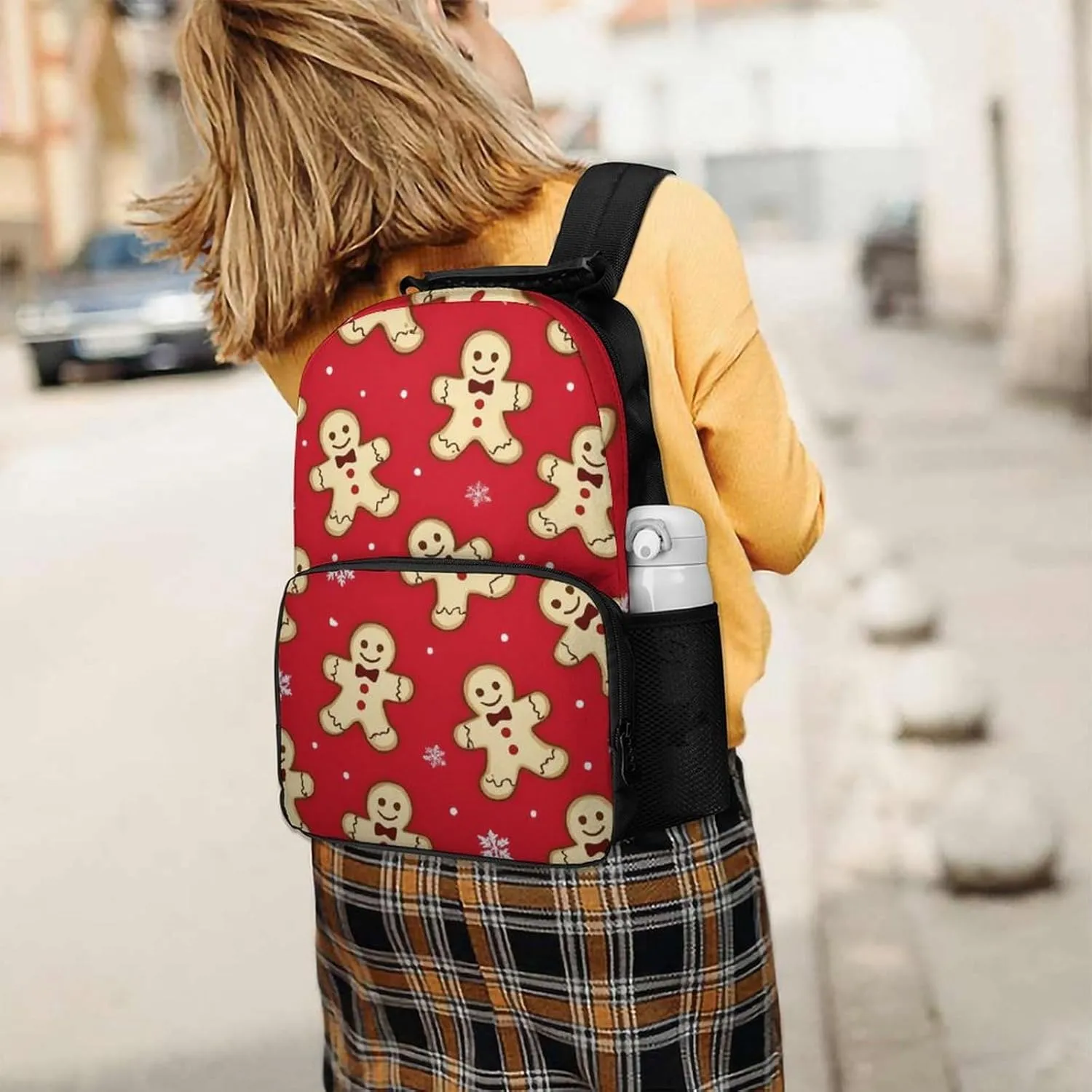Christmas Red Polka Dots Snowflakes Gingerbread Cookies Daypack Polyester Anti-Theft Multipurpose Bookbag Big Capacity Gym Outdoor Hiking Backpack With Adjustable Shoulder Straps