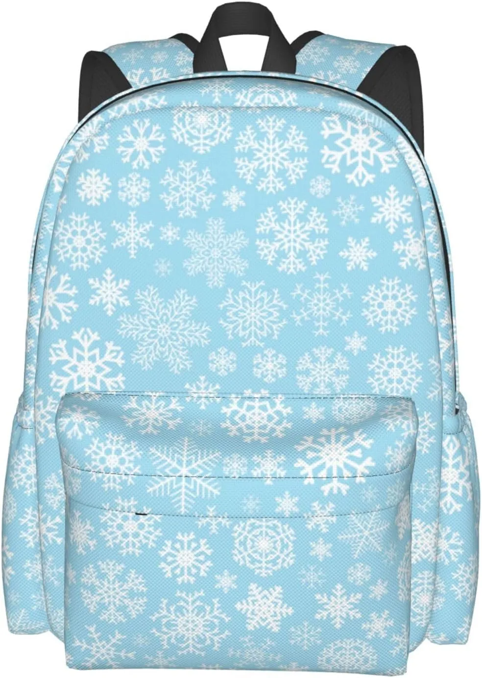 Christmas Snowflakes White Blue Backpack Casual Laptop Backpack Large Capacity Double Shoulder Bag Travel Daypack For Women Men