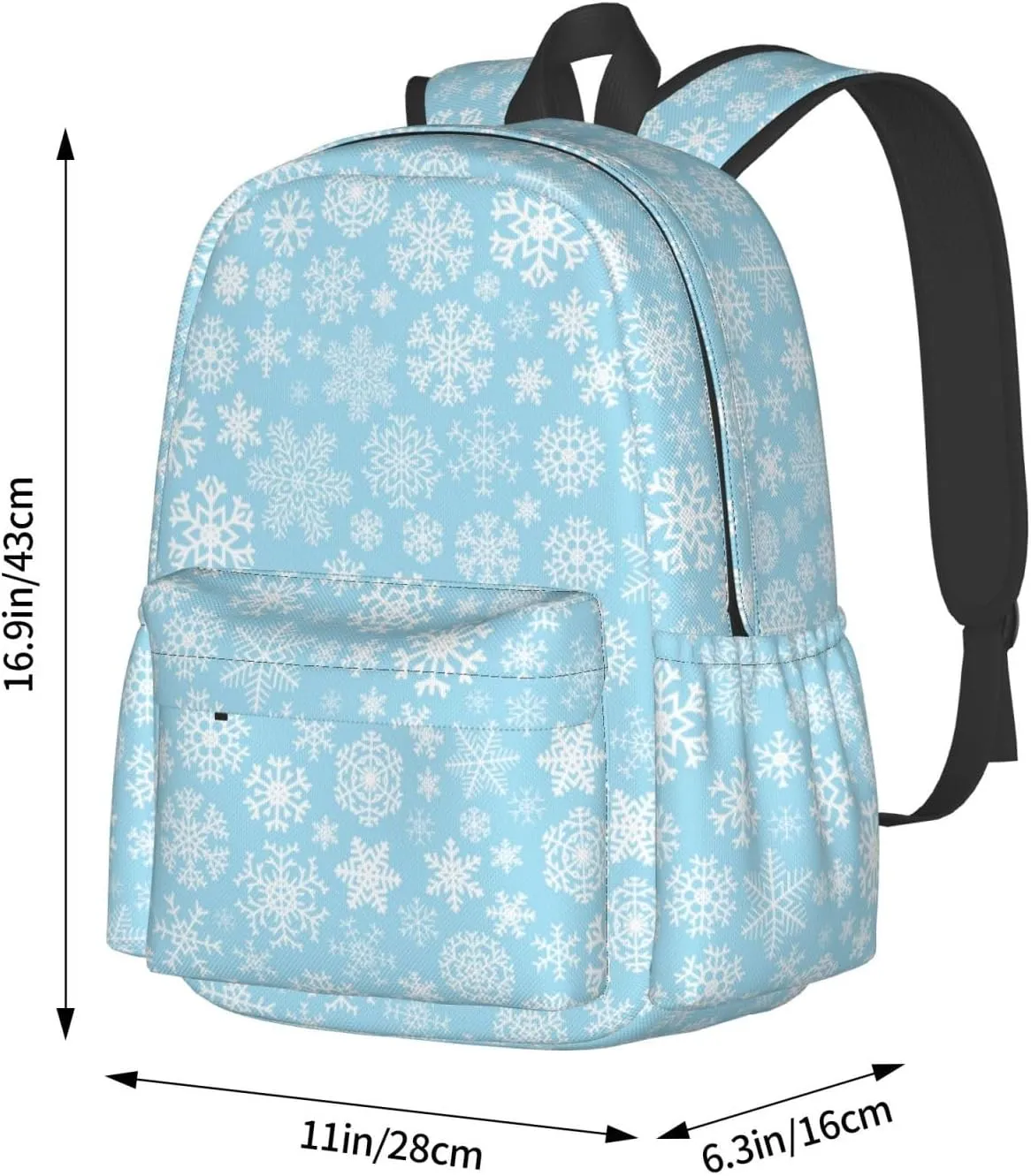 Christmas Snowflakes White Blue Backpack Casual Laptop Backpack Large Capacity Double Shoulder Bag Travel Daypack For Women Men