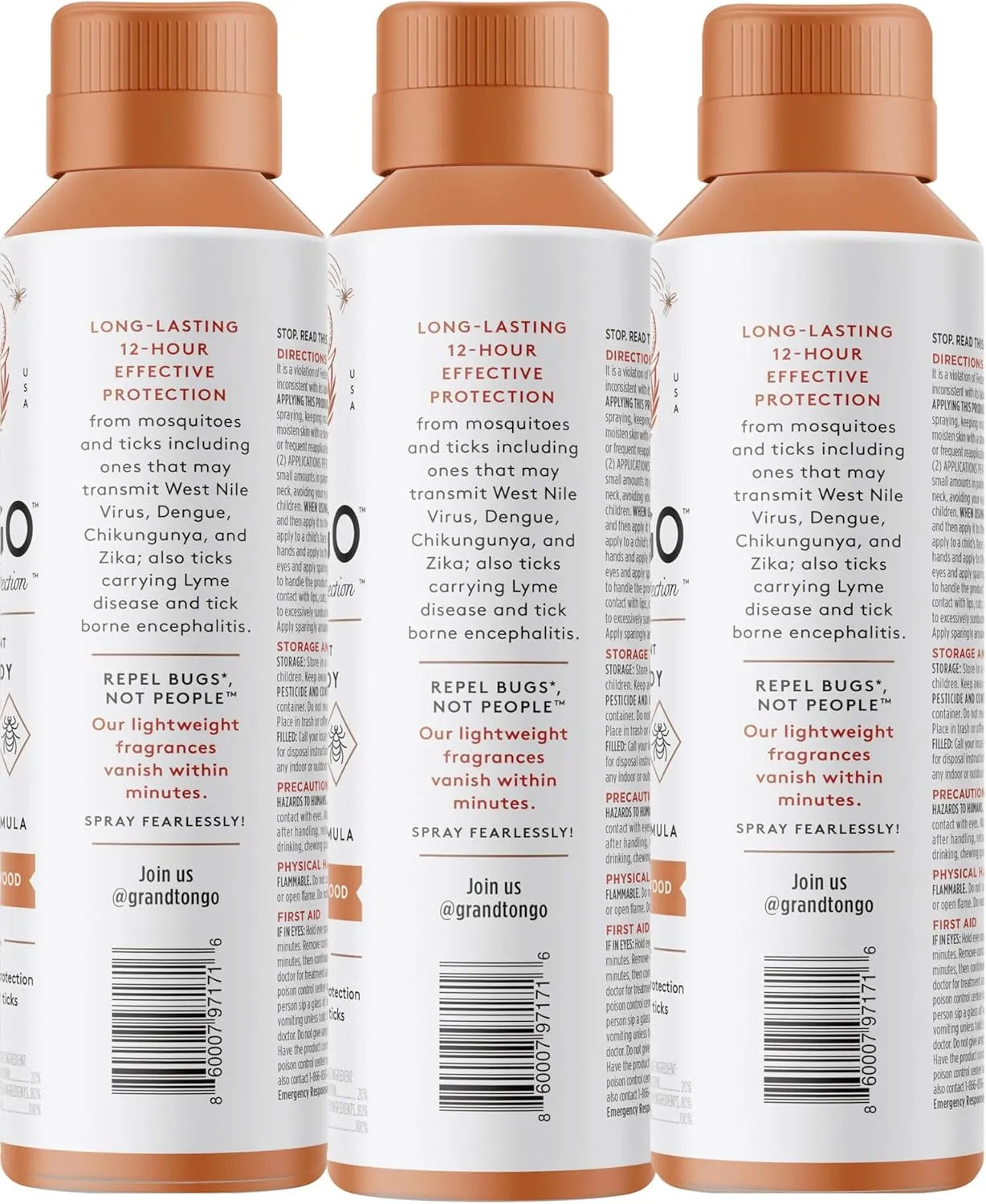 Citrus   Sandalwood Insect Repellent, 12-Hour Mosquito & Tick Protection, Picaridin-Based, Water-Based, Lightweight, Quick-Drying, Vanishing Scent, DEET Alternative, Face & Body Use,3 Pack