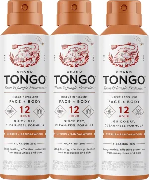 Citrus   Sandalwood Insect Repellent, 12-Hour Mosquito & Tick Protection, Picaridin-Based, Water-Based, Lightweight, Quick-Drying, Vanishing Scent, DEET Alternative, Face & Body Use,3 Pack