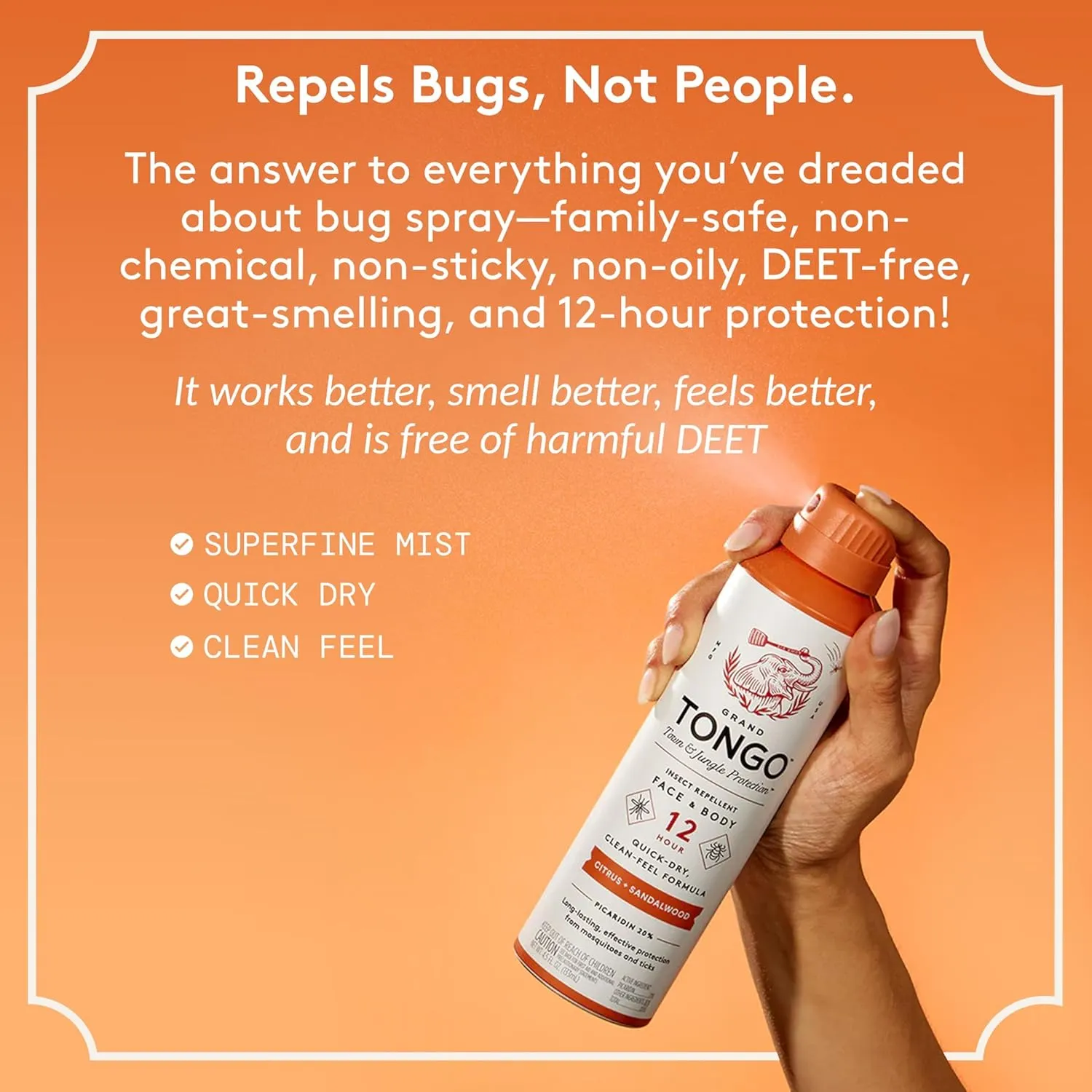 Citrus   Sandalwood Insect Repellent, 12-Hour Mosquito & Tick Protection, Picaridin-Based, Water-Based, Lightweight, Quick-Drying, Vanishing Scent, DEET Alternative, Face & Body Use,3 Pack
