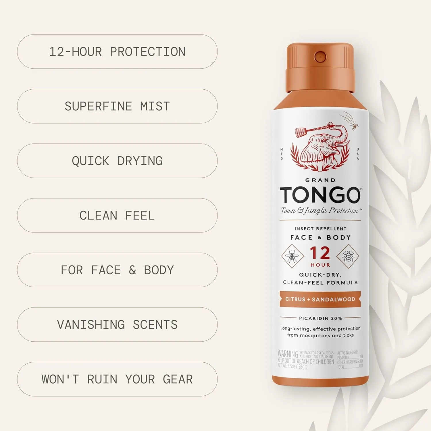 Citrus   Sandalwood Insect Repellent, 12-Hour Mosquito & Tick Protection, Picaridin-Based, Water-Based, Lightweight, Quick-Drying, Vanishing Scent, DEET Alternative, Face & Body Use,3 Pack