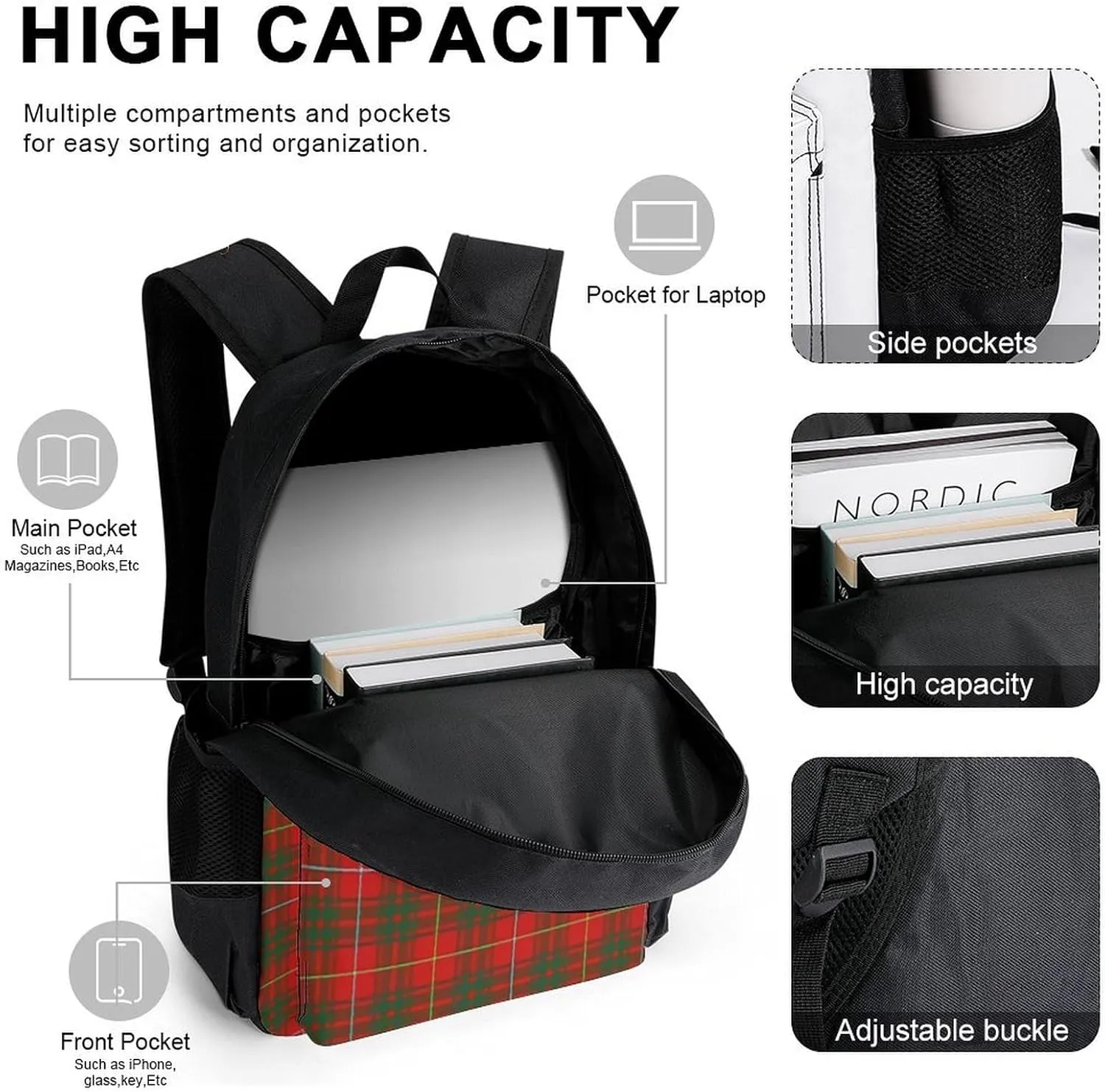 Clan Bruce Tartan Plaid Lightweight Pocket Backpack Crossbody Lunch Bag Set Unisex