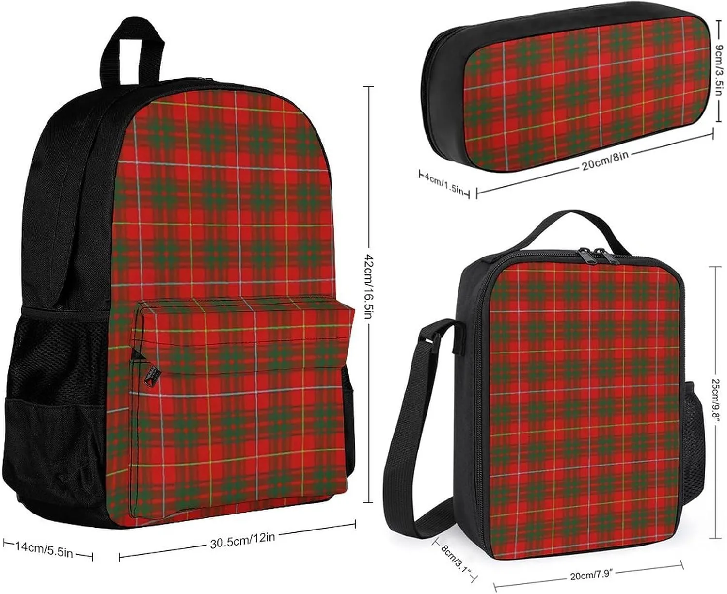 Clan Bruce Tartan Plaid Lightweight Pocket Backpack Crossbody Lunch Bag Set Unisex