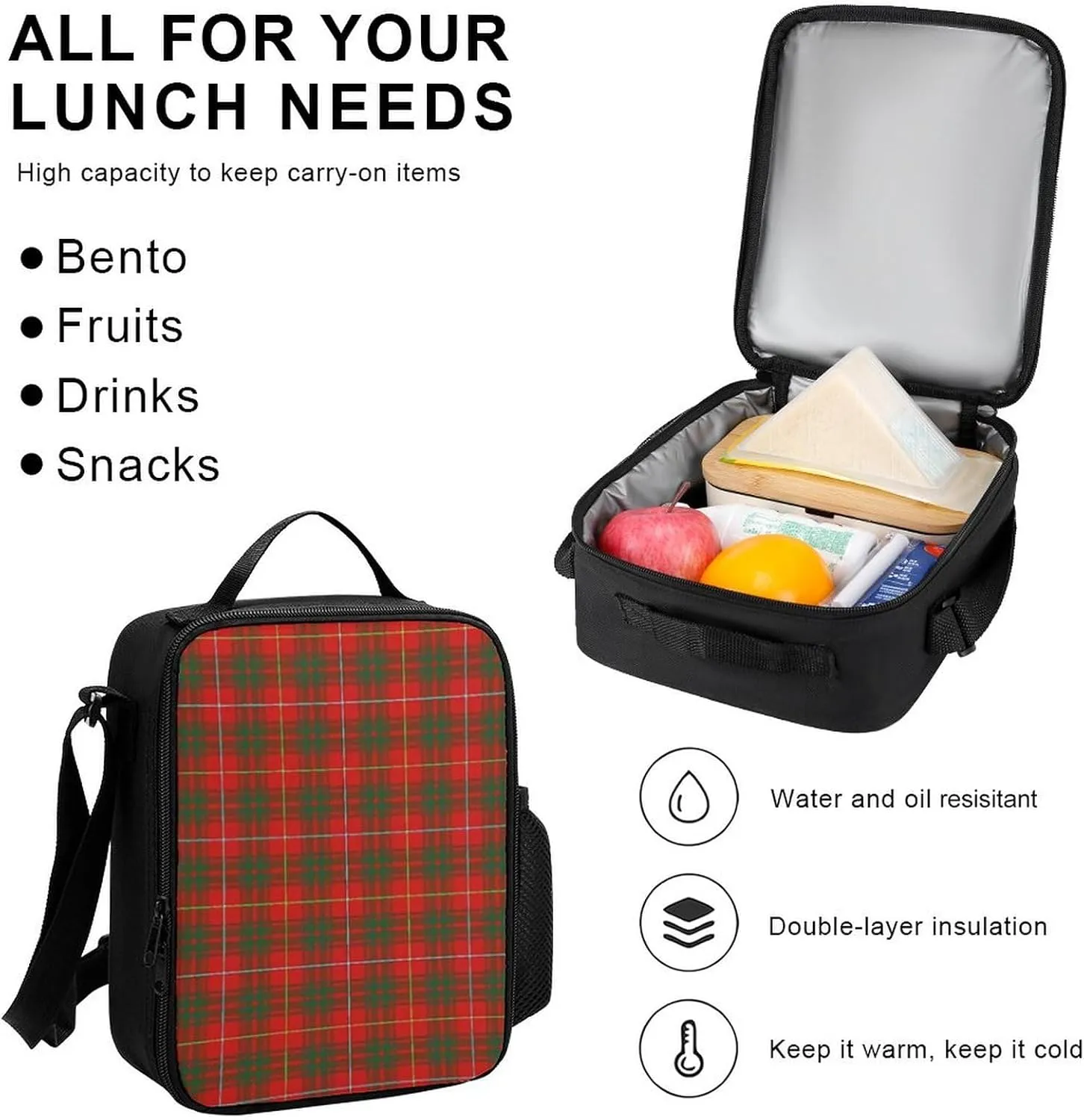 Clan Bruce Tartan Plaid Lightweight Pocket Backpack Crossbody Lunch Bag Set Unisex