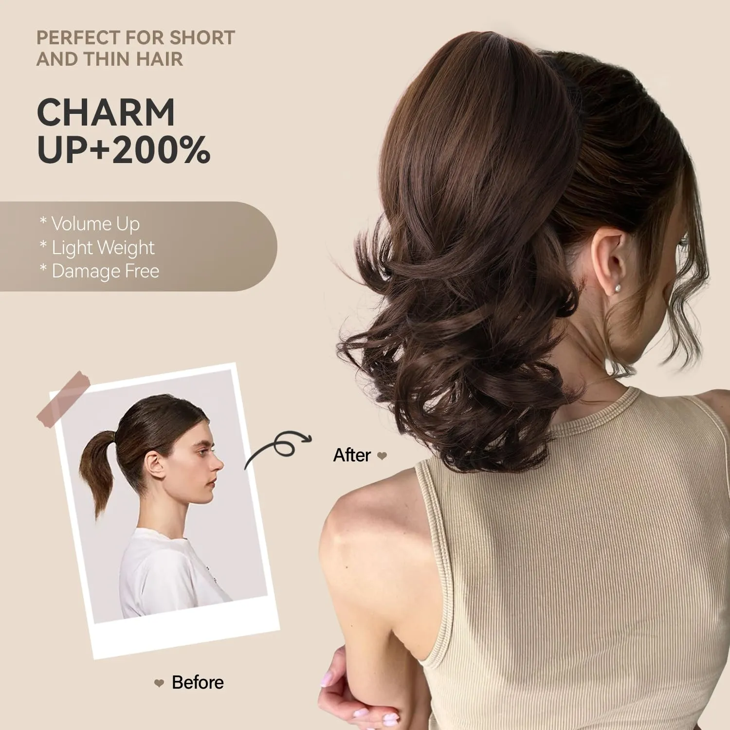 Claw Clip Ponytail Extension - 14 Inch Curly Ponytail Extension, Wavy Pony Tails Hair Extensions, Synthetic Hair Extensions Ponytail, Clip On Ponytails for Women (Color: Copper Brown)