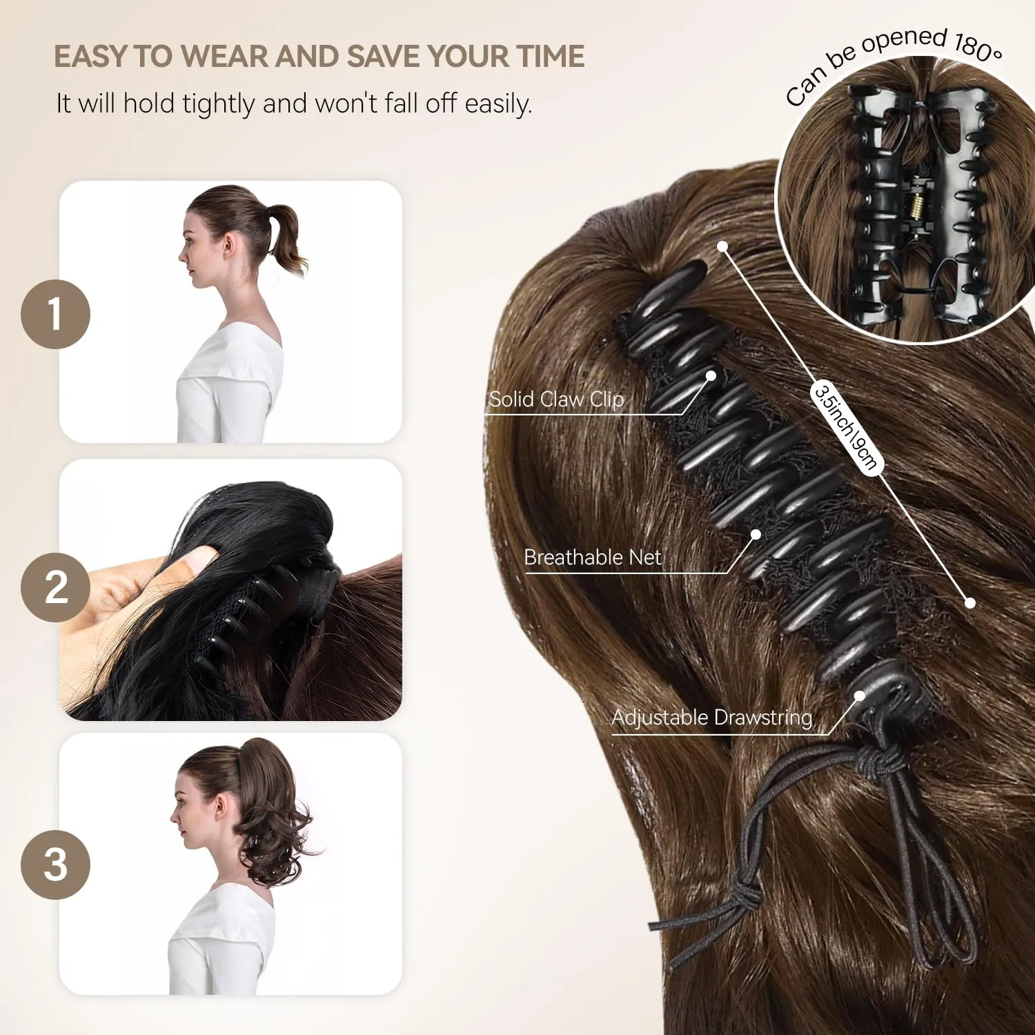 Claw Clip Ponytail Extension - 14 Inch Curly Ponytail Extension, Wavy Pony Tails Hair Extensions, Synthetic Hair Extensions Ponytail, Clip On Ponytails for Women (Color: Copper Brown)