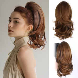Claw Clip Ponytail Extension - 14 Inch Curly Ponytail Extension, Wavy Pony Tails Hair Extensions, Synthetic Hair Extensions Ponytail, Clip On Ponytails for Women (Color: Copper Brown)