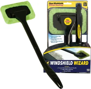 Cleaning Tool, AS-SEEN-ON-TV, Cleans Windshields Without Reaching, Microfiber Window Cleaning Device w/Extra Bonnet & Spray Bottle, Long Detachable 16” Handle, Fits in Glovebox
