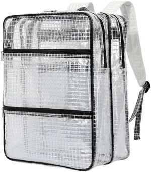 Clear XL Heavy Duty Mesh Backpack, Light Flight Clear Backpack Heavy Duty Transparent Backpack for Work Sport Travel (45 * 35 * 20 cm), White