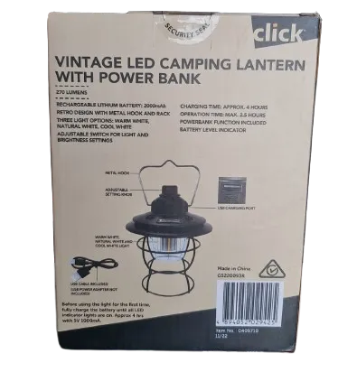 Click Vintage LED Camping Lantern With Power Bank
