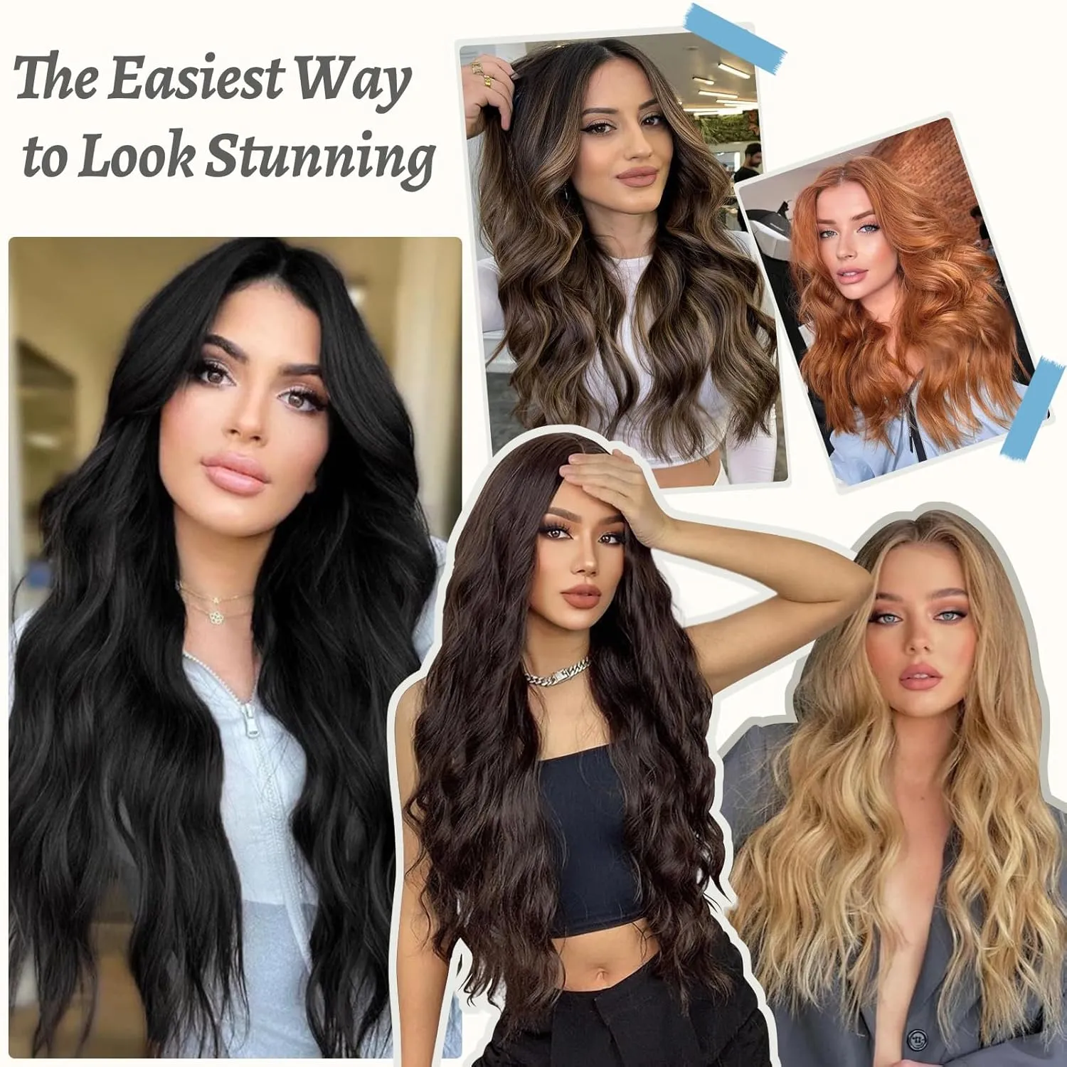 Clip in Hair Extensions 24 Inch 8PCS Ash Blonde Long Wavy Synthetic Hair Extensions Clip ins Thick Double Weft Hair Clip Extensions for Women