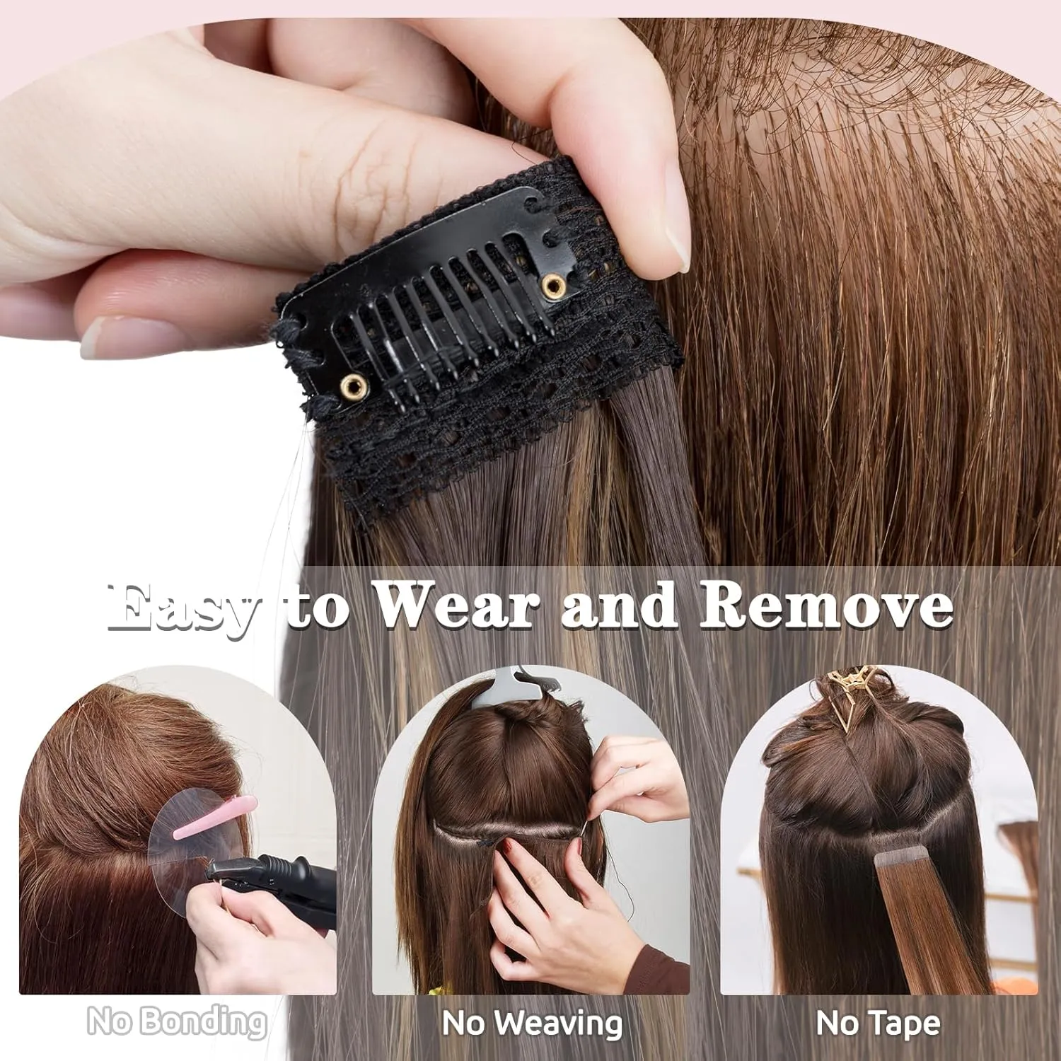 Clip in Hair Extensions,5PCS 24" Thick Long Loose Waves Curly Hair Extensions Invisible Lace Weft Natural Synthetic Hairpieces for Women 6P27