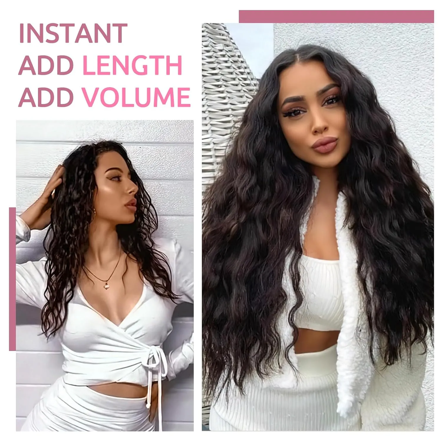Clip in Hair Extensions,5PCS 24" Thick Long Loose Waves Curly Hair Extensions Invisible Lace Weft Natural Synthetic Hairpieces for Women 6P27